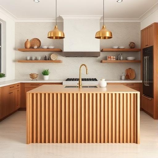 Modern organic fluted island kitchen concept