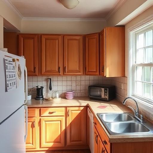 Client kitchen before renovation, dated wood cabinets